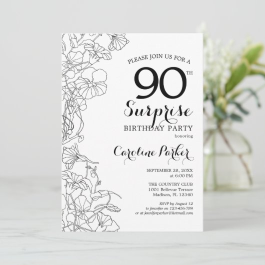 Eenvoudige zwarte witte verrassingen 90e verjaarda kaart (Staand voorkant)