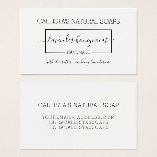 Eenvoudige zwarte witte zeep-verpakking — Productl Visitekaartje (Voorkant /achterkant)