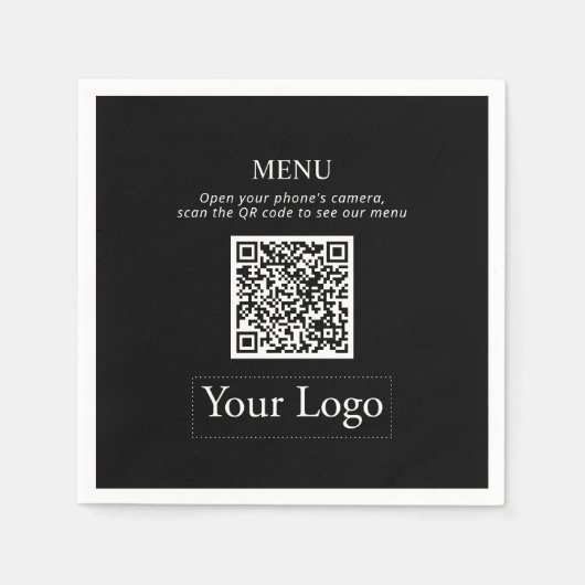 Eenvoudige Zwarte Zakelijk Logo & QR-code Menu Ser Servet (Voorkant)