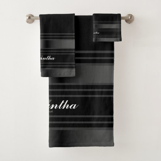 Eenvoudige zwarte, zilver- en grijze lijnen bad handdoek (Insitu)
