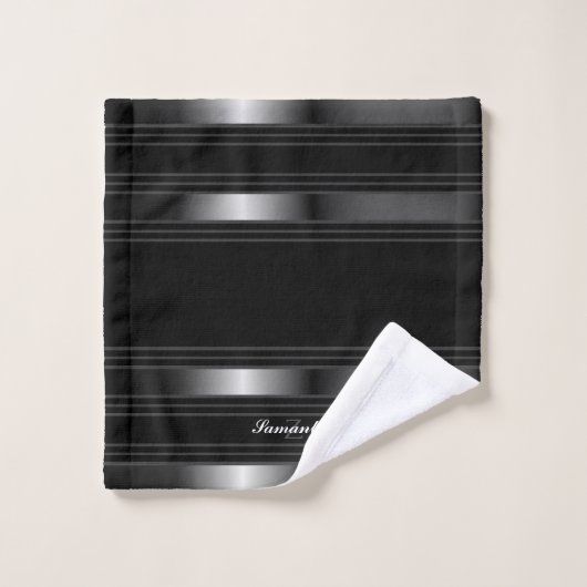 Eenvoudige zwarte, zilver- en grijze lijnen bad handdoek (Wasdoekje)