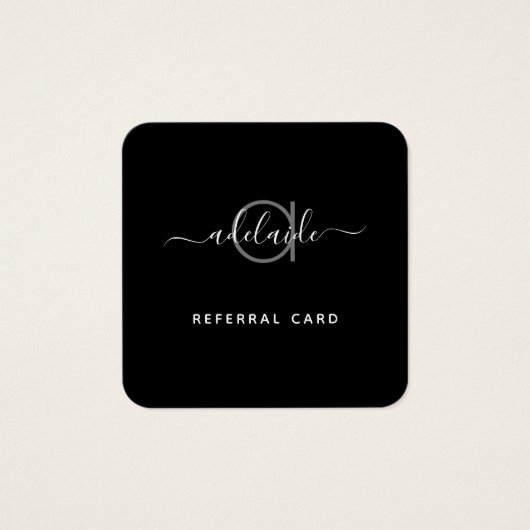 Eenvoudige zwarte zwarte witte monogram verwijzing vierkante visitekaartjes (Voorkant)