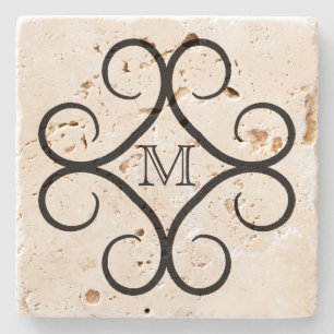 Eenvoudige zwarte-zwenkmonogram stenen onderzetter
