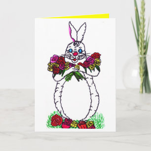 EENVOUDIGER BUNNY MET ROZEN FEESTDAGEN KAART