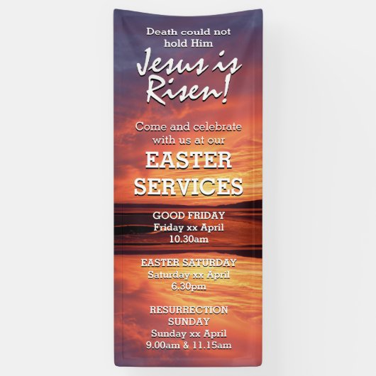 EENVOUDIGER Jezus is Risen CHURCH SERVICES Geperso Spandoek (Verticaal)