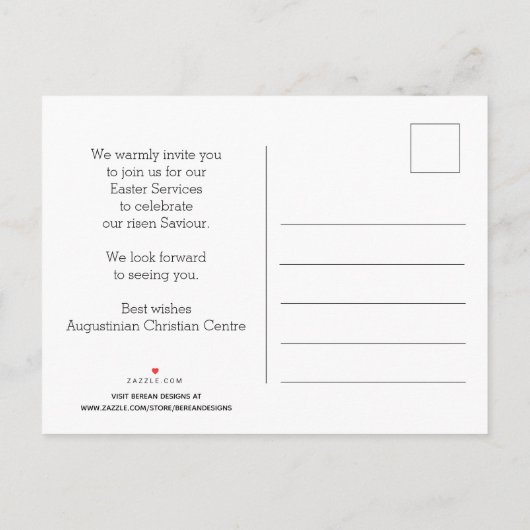 EENVOUDIGER Jezus is Risen CHURCH SERVICES Geperso Uitnodiging Briefkaart (Achterkant)