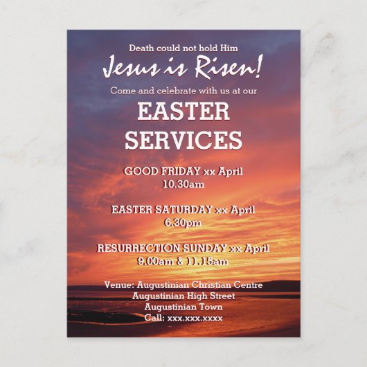 EENVOUDIGER Jezus is Risen CHURCH SERVICES Geperso Uitnodiging Briefkaart (Voorkant)