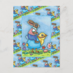 EENVOUDIGERE BUNNY RIDING CUTE CHICK IN BLAUWE EGG FEESTDAGENKAART