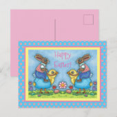 EENVOUDIGERE BUNNY RIDING CUTE CHICK IN BLAUWE EGG FEESTDAGENKAART (Voorkant / Achterkant)