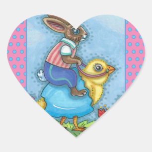 EENVOUDIGERE BUNNY RIDING CUTE CHICK IN BLAUWE EGG HART STICKER