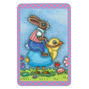 EENVOUDIGERE BUNNY RIDING CUTE CHICK IN BLAUWE EGG MAGNEET
