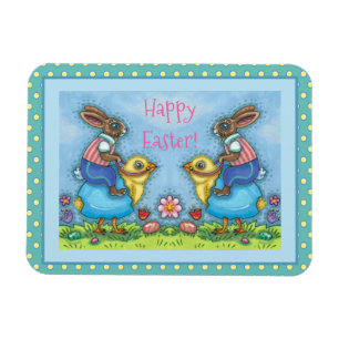EENVOUDIGERE BUNNY RIDING CUTE CHICK IN BLAUWE EGG MAGNEET