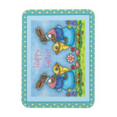 EENVOUDIGERE BUNNY RIDING CUTE CHICK IN BLAUWE EGG MAGNEET (Verticaal)