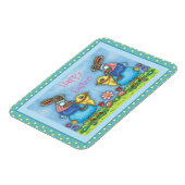 EENVOUDIGERE BUNNY RIDING CUTE CHICK IN BLAUWE EGG MAGNEET (Linkerzijde)