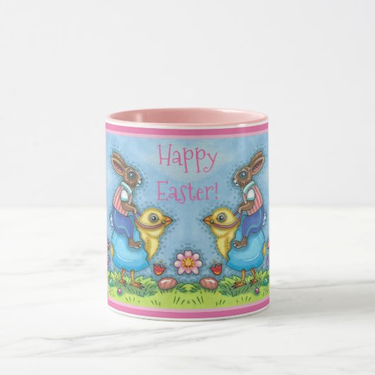 EENVOUDIGERE BUNNY RIDING CUTE CHICK IN BLAUWE EGG MOK (Midden)