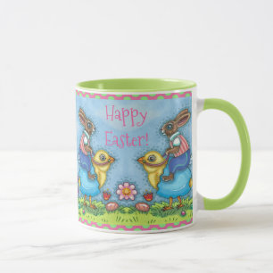 EENVOUDIGERE BUNNY RIDING CUTE CHICK IN BLAUWE EGG MOK