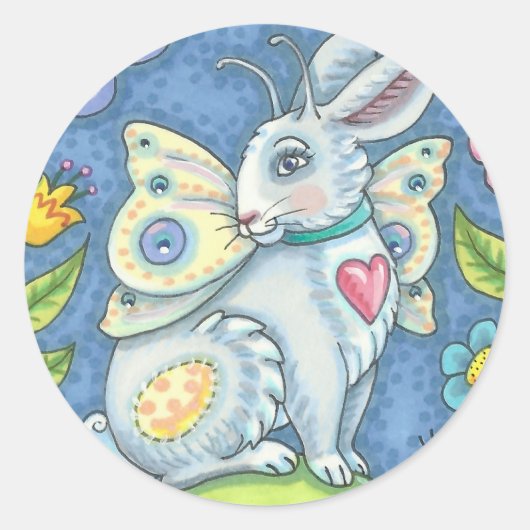 EENVOUDIGERE EGG FAIRY, FANTASY RABBIT-STICKERS —  RONDE STICKER (Voorkant)
