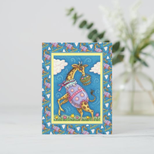EENVOUDIGERE EGG-GIRAFFE- EN SPRINGTULIPS-Cute Feestdagenkaart (Staand voorkant)