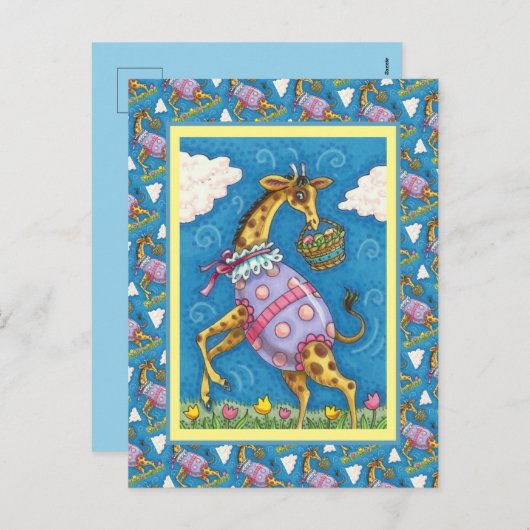 EENVOUDIGERE EGG-GIRAFFE- EN SPRINGTULIPS-Cute Feestdagenkaart (Voorkant / Achterkant)