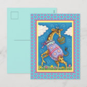 EENVOUDIGERE EGG-GIRAFFE- EN SPRINGTULIPS-Cute Feestdagenkaart (Voorkant / Achterkant)