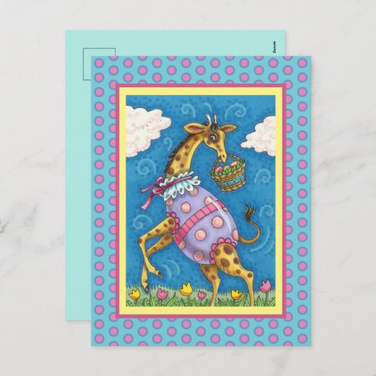 EENVOUDIGERE EGG-GIRAFFE- EN SPRINGTULIPS-Cute Feestdagenkaart (Voorkant / Achterkant)