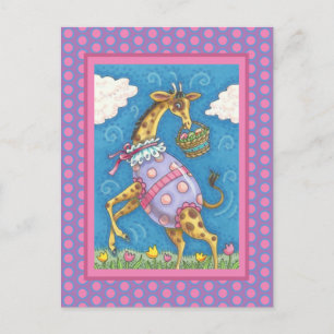 EENVOUDIGERE EGG-GIRAFFE EN TULIPS, SPRINGEND BRIE BRIEFKAART