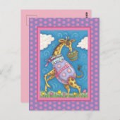 EENVOUDIGERE EGG-GIRAFFE EN TULIPS, SPRINGEND BRIE BRIEFKAART (Voorkant / Achterkant)