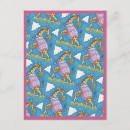 EENVOUDIGERE EGG-GIRAFFE EN TULIPS, SPRINGEND BRIE BRIEFKAART