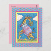 EENVOUDIGERE EGG-GIRAFFE EN TULIPS, SPRINGEND BRIE BRIEFKAART (Voorkant / Achterkant)