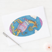 EENVOUDIGERE EGG-GIRAFFE EN TULIPS, SPRINGSTICKERS OVALE STICKER (Envelop)
