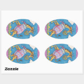 EENVOUDIGERE EGG-GIRAFFE EN TULIPS, SPRINGSTICKERS OVALE STICKER (Vel)