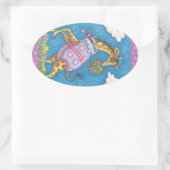 EENVOUDIGERE EGG-GIRAFFE EN TULIPS, SPRINGSTICKERS OVALE STICKER (Tas)