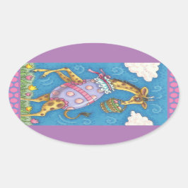 EENVOUDIGERE EGG-GIRAFFE EN TULIPS, SPRINGSTICKERS OVALE STICKER