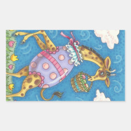 EENVOUDIGERE EGG-GIRAFFE EN TULIPS, SPRINGSTICKERS RECHTHOEKIGE STICKER