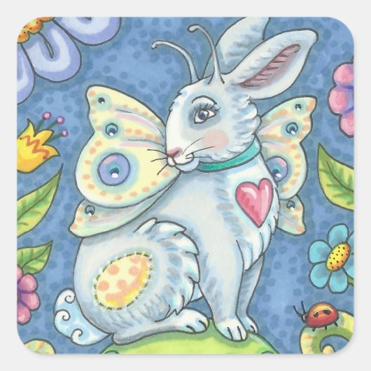 EENVOUDIGERE EGG-VRIJ, SPRING HARE RABBIT STICKER- VIERKANTE STICKER (Voorkant)