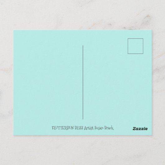 EENVOUDIGERE FLUTTERBUN RABBIT, FUNNY BUNNY FAIRY BRIEFKAART (Achterkant)