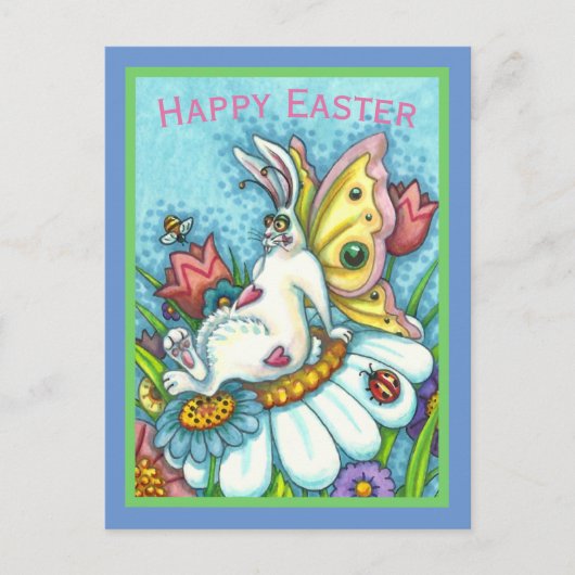EENVOUDIGERE FLUTTERBUN RABBIT, FUNNY BUNNY FAIRY BRIEFKAART (Voorkant)