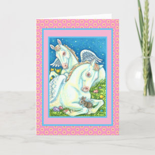 EENVOUDIGERE HOEK, WITTE PONIES, BUNNEN EN EIEREN FEESTDAGEN KAART