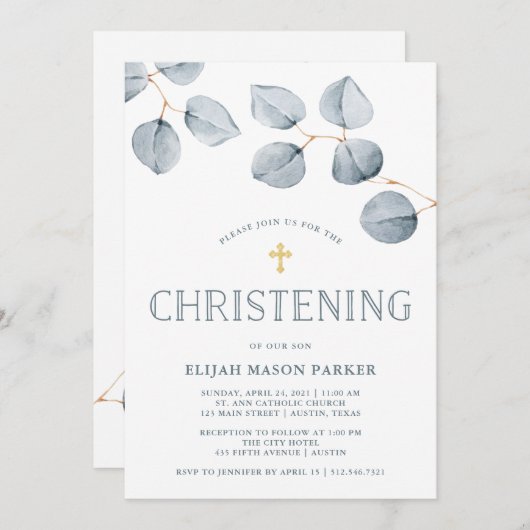 Eenvoudigheid van eucalyptus | Christening met kru Kaart (Voorkant / Achterkant)