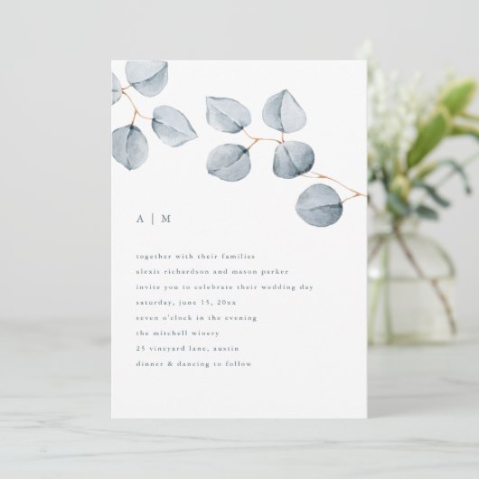 Eenvoudigheid van eucalyptus | Uitnodiging tot wed (Staand voorkant)