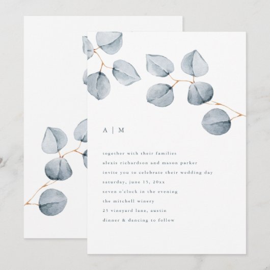 Eenvoudigheid van eucalyptus | Uitnodiging tot wed (Voorkant / Achterkant)
