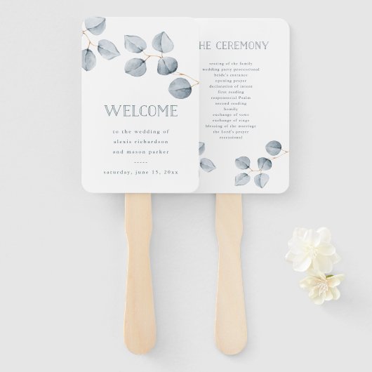 Eenvoudigheid van eucalyptus | Welkom bruiloft Handwaaier (Voorkant en achterkant)