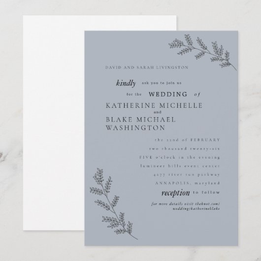 Eenvoudigheids-blauwe ouders Website bruiloft Kaart (Voorkant / Achterkant)