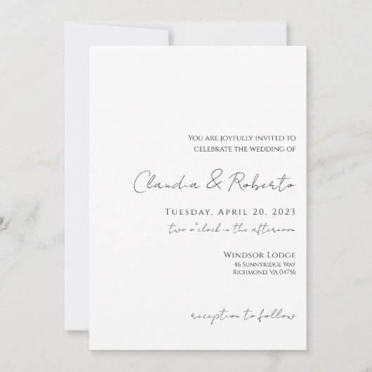 Eenvoudigste minimalistische uitnodiging voor brui (Voorkant)