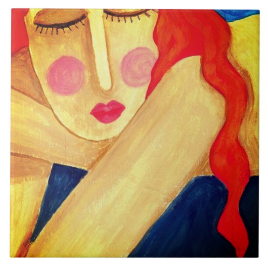 Eenzaamheid Abstract Portret van een Vrouw Tegeltje (Voorkant)