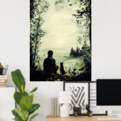 eenzaamheid - Man en hond in rustige Natuur Poster (Thuiskantoor)