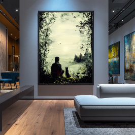 eenzaamheid - Man en hond in rustige Natuur Poster