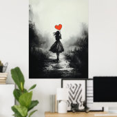eenzaamheid - Meisje met een hartballon Poster (Thuiskantoor)