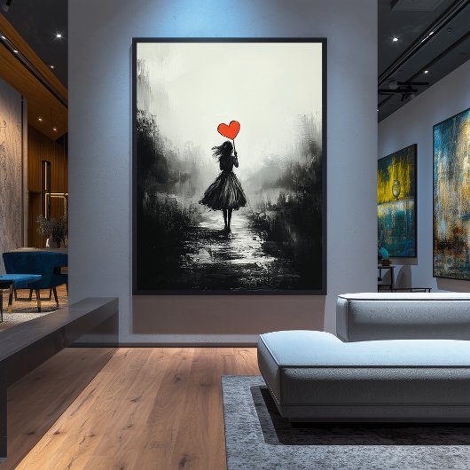 eenzaamheid - Meisje met een hartballon Poster