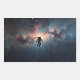 eenzame astronaut die door de uitgestrektheid zwee rechthoekige sticker